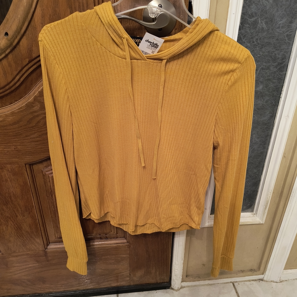 Mustard Yellow Ribbed Hoodie Top